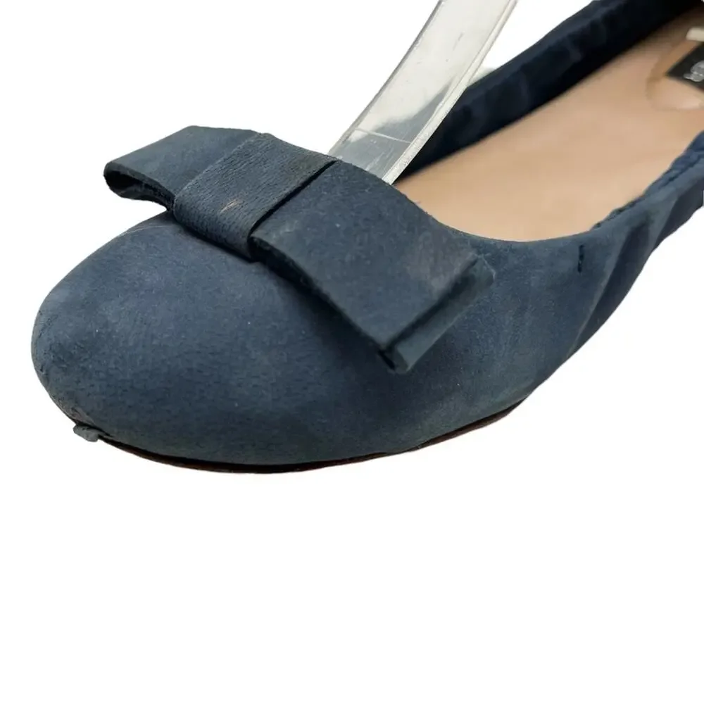 ADAM TUCKER Genuine Leather Navy Blue Suede Bow Ballet Flats Loafers Shoes 8.5
